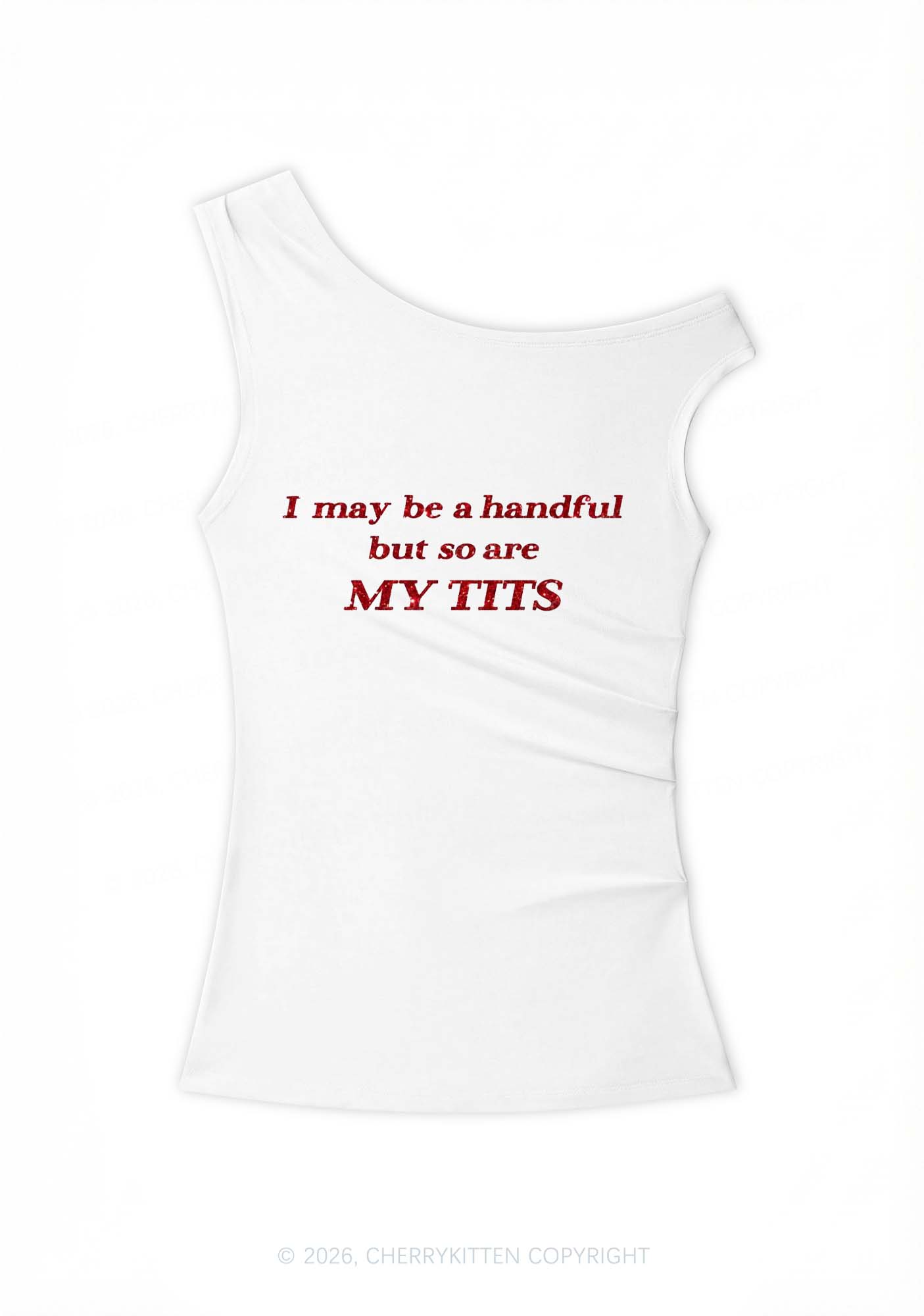 Glitter I May Be A Handful Y2K Off Shoulder Tank Top Cherrykitten