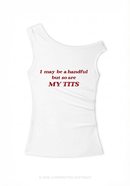 Glitter I May Be A Handful Y2K Off Shoulder Tank Top Cherrykitten
