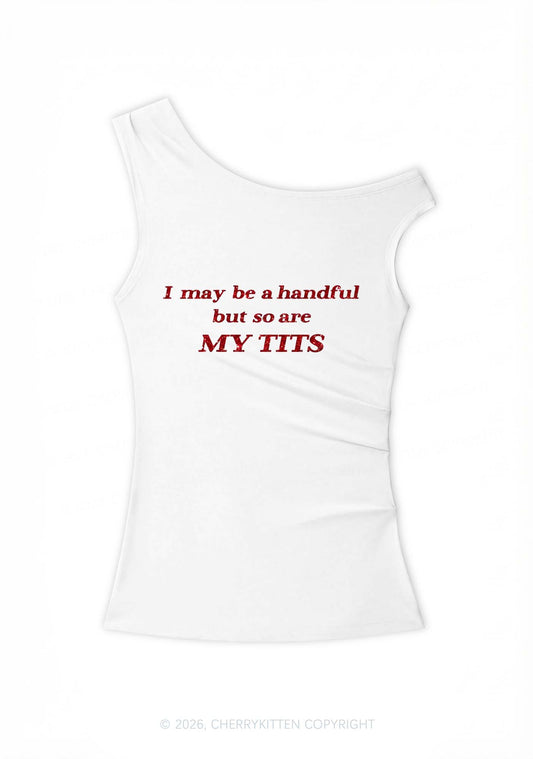 Glitter I May Be A Handful Y2K Off Shoulder Tank Top Cherrykitten