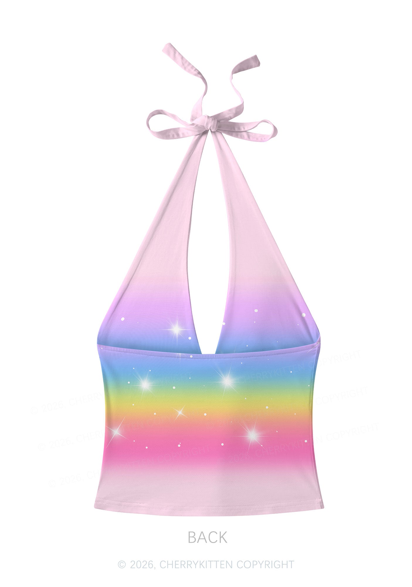 Rainbow Gradient Unicorn Y2K Print Halter Deep V Neck Cami Cherrykitten