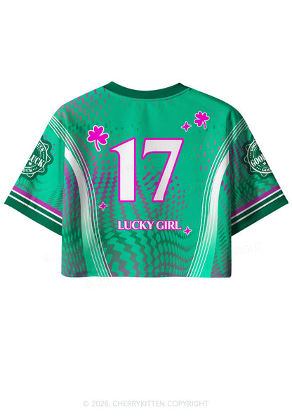 Custom Lucky Girl Pink Shamrock St Patricks Y2K Crop Sport Jersey Shirts Cherrykitten