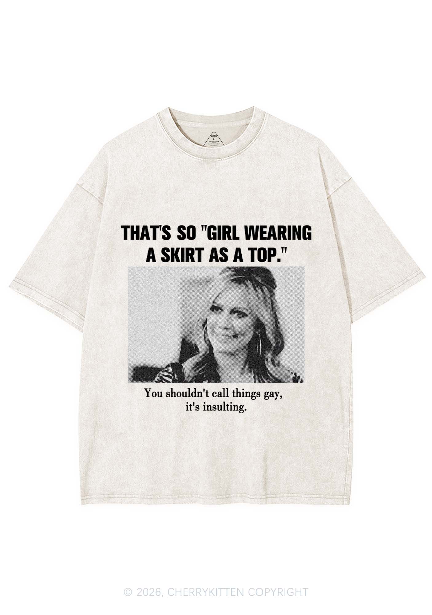 Girl Wearing A Skirt As A Top Y2K Shirts Washed Tee Cherrykitten