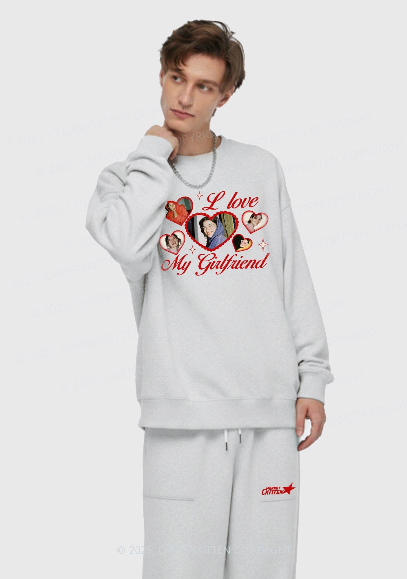 Custom Boyfriend Photos Y2K Valentine's Day Fleece Sweatshirts Set Cherrykitten