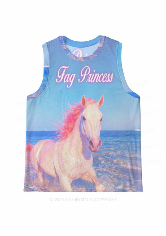 Blue Fag Princess Horse Pride Y2K Mesh Muscle Tank Cherrykitten