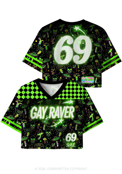 Neon Mushroom Skull Gay Raver Y2K Crop Sport Jersey Shirts Cherrykitten