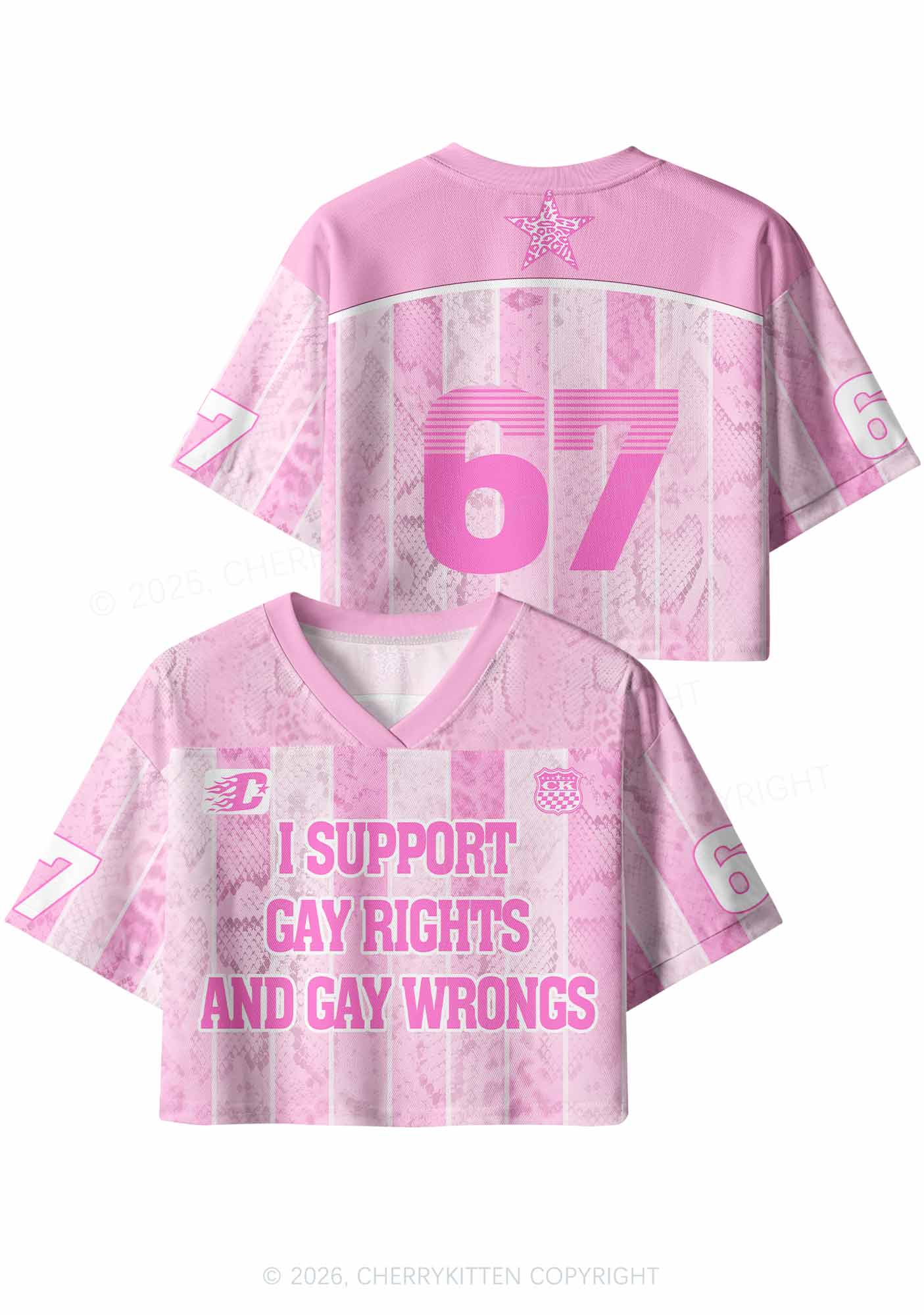 Pink I Support Gay Rights Pride Y2K Crop Sport Jersey Shirts Cherrykitten