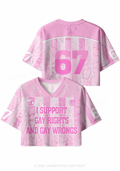 Pink I Support Gay Rights Pride Y2K Crop Sport Jersey Shirts Cherrykitten
