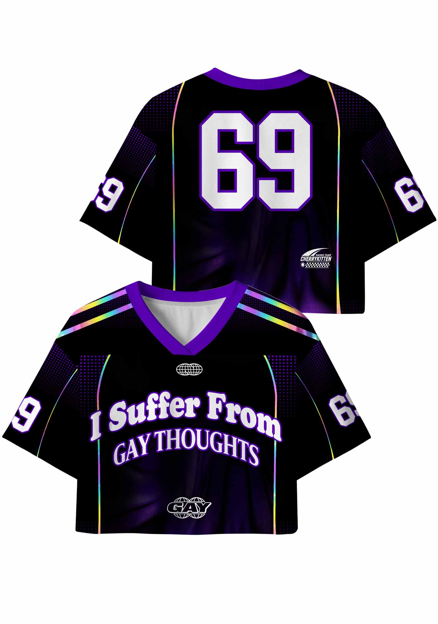 Purple Suffer From Gay Thoughts Pride Y2K Crop Sport Jersey Shirts Cherrykitten