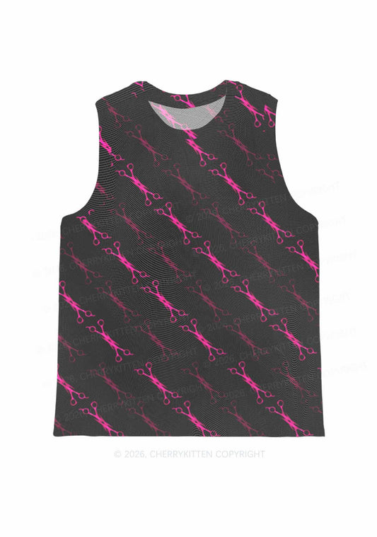 Pink Scissors Pride Y2K Mesh Muscle Tank Cherrykitten