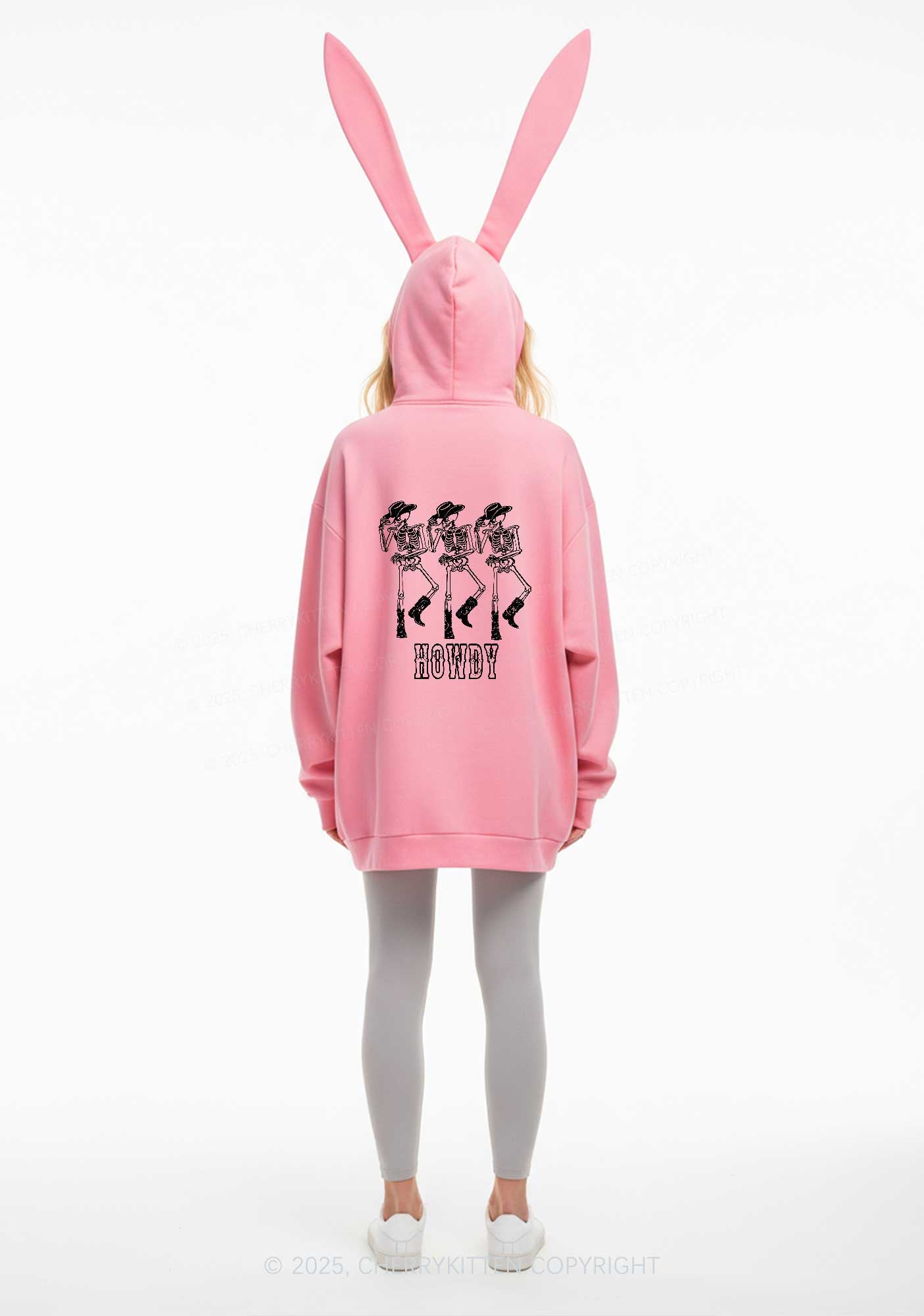 Halloween Howdy Dancing Skeletons Y2K Bunny Ear Zip Hoodie Cherrykitten