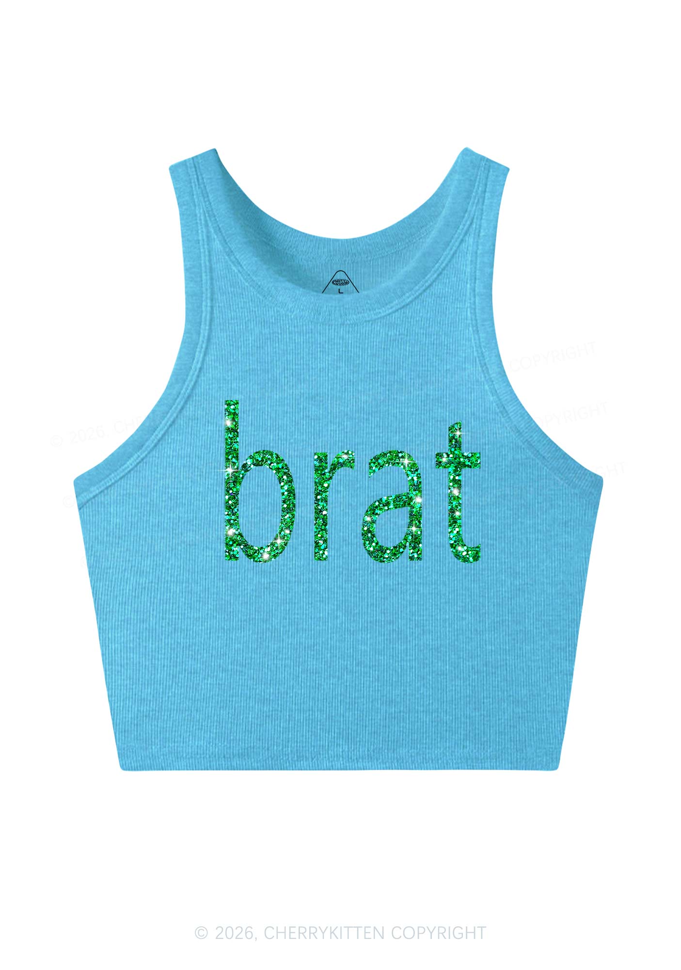 Glitter Green Brat Y2K Crop Tank Top Cherrykitten