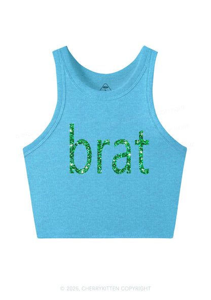 Glitter Green Brat Y2K Crop Tank Top Cherrykitten