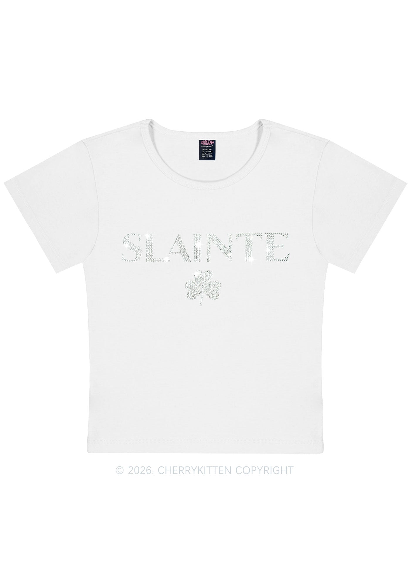 Rhinestone Slainte St Patricks Y2K Baby Tee Cherrykitten