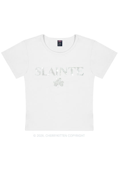Rhinestone Slainte St Patricks Y2K Baby Tee Cherrykitten