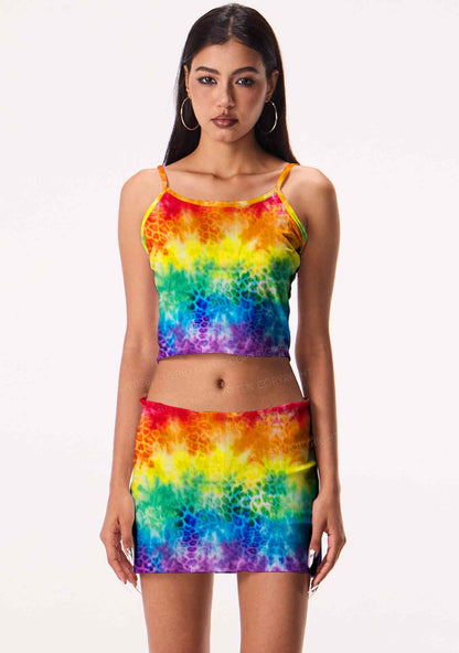 Rainbow Leopard Tie Dye Pride Y2K Print Cami Crop Top Cherrykitten
