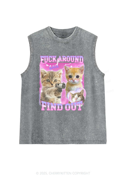 Fxxk Around Cats Y2K Washed Muscle Tank Cherrykitten