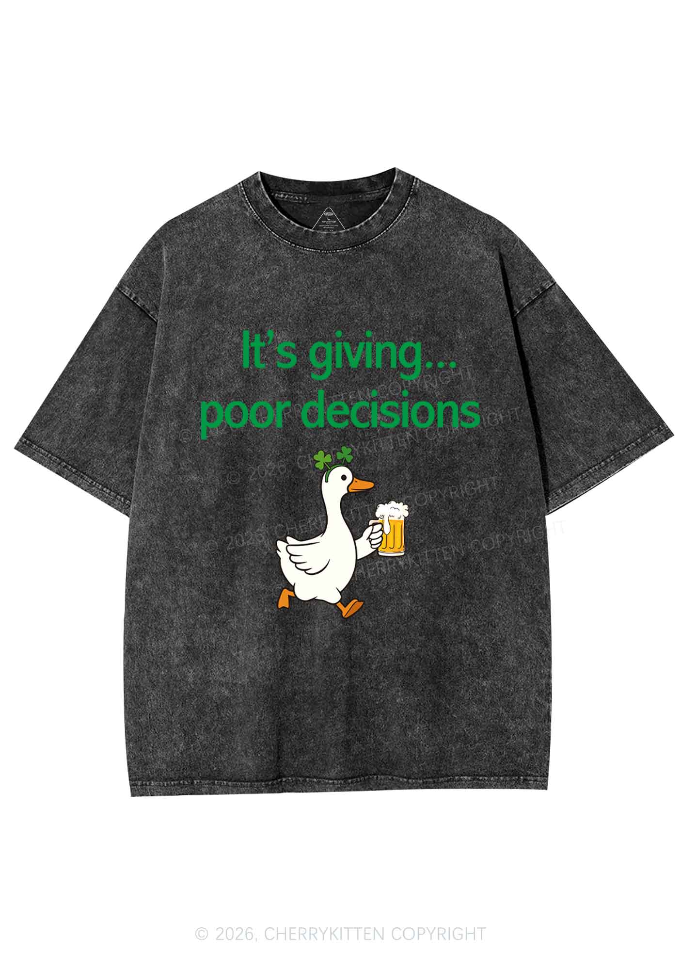 Its Giving Poor Decisions St Patricks Y2K Shirts Washed Tee Cherrykitten