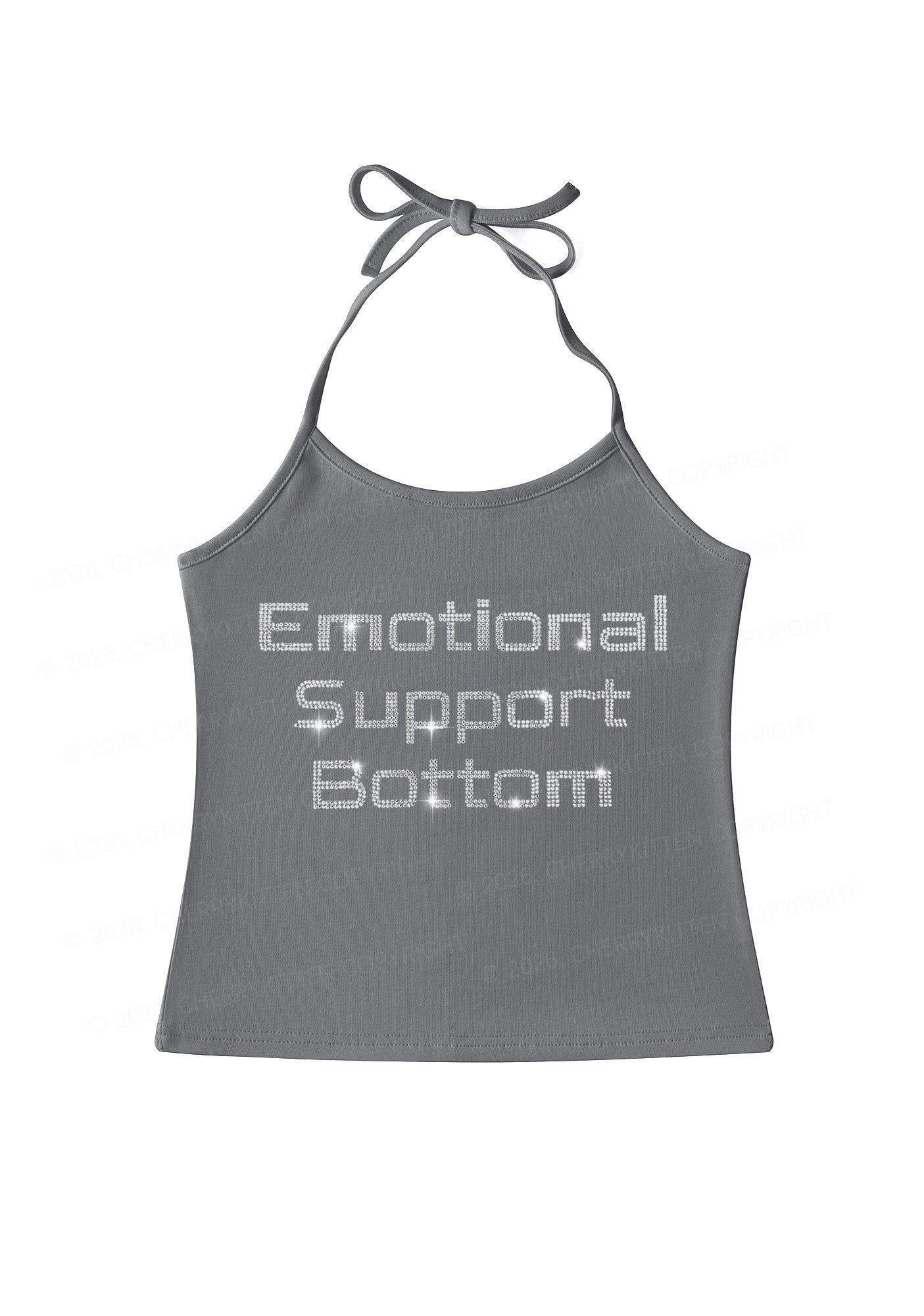 Rhinestone Emotional Support Bottom Pride Y2K Halter Neck Cami Cherrykitten