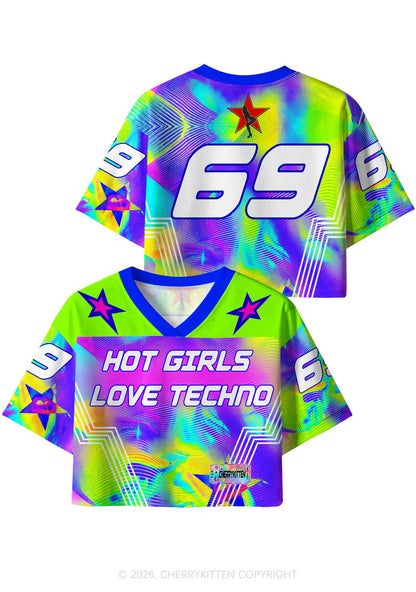 Hot Girls Love Techno Thermal Y2K Crop Sport Jersey Shirts Cherrykitten