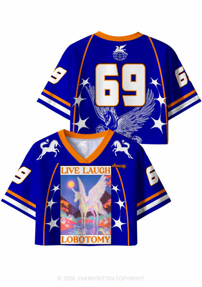 Dark Blue Live Laugh Lobotomy Y2K Crop Sport Jersey Shirts Cherrykitten