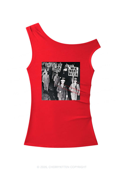 We Want Beer Y2K Off Shoulder Tank Top Cherrykitten