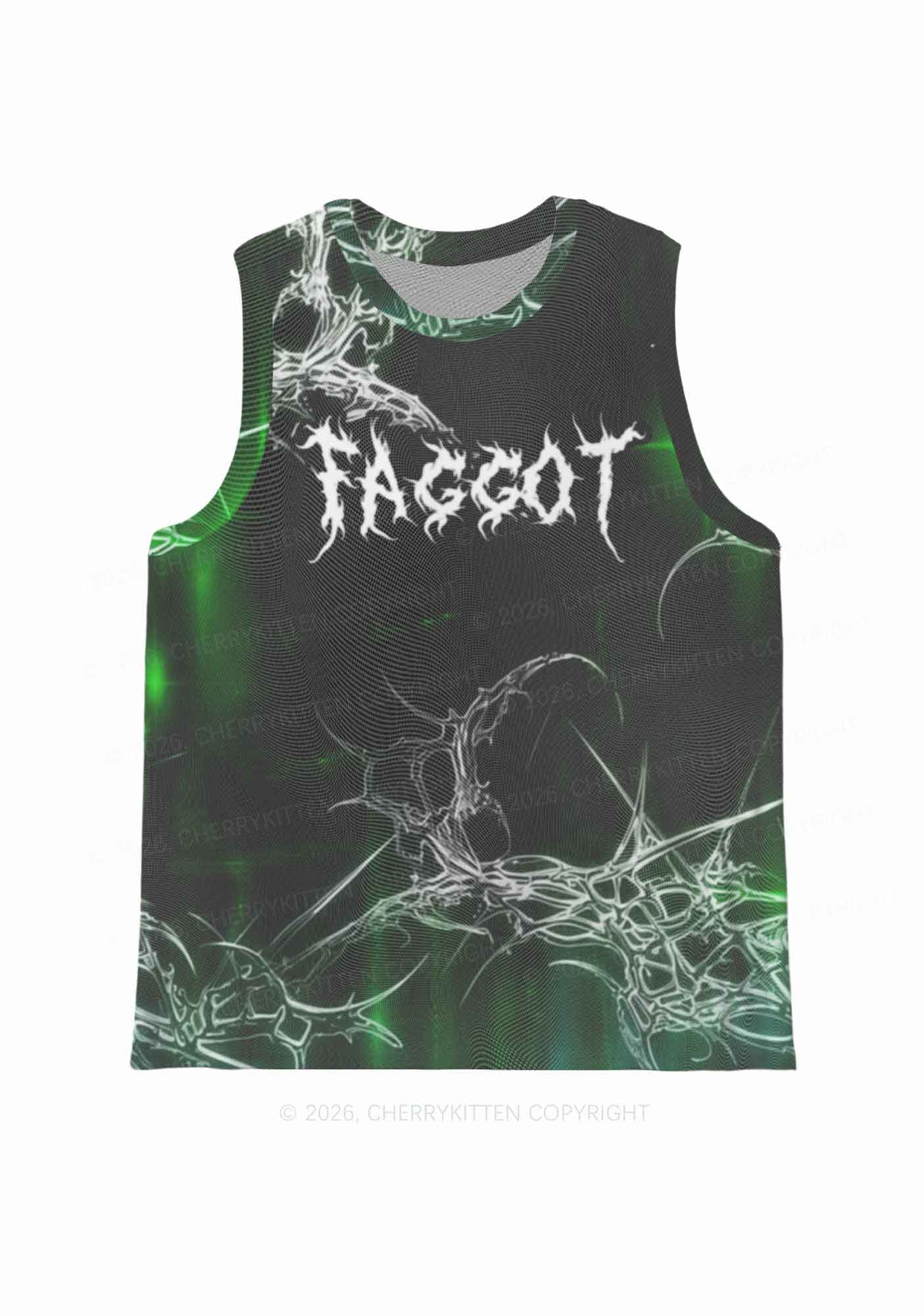 Green Gothic Faggot Pride Y2K Mesh Muscle Tank Cherrykitten