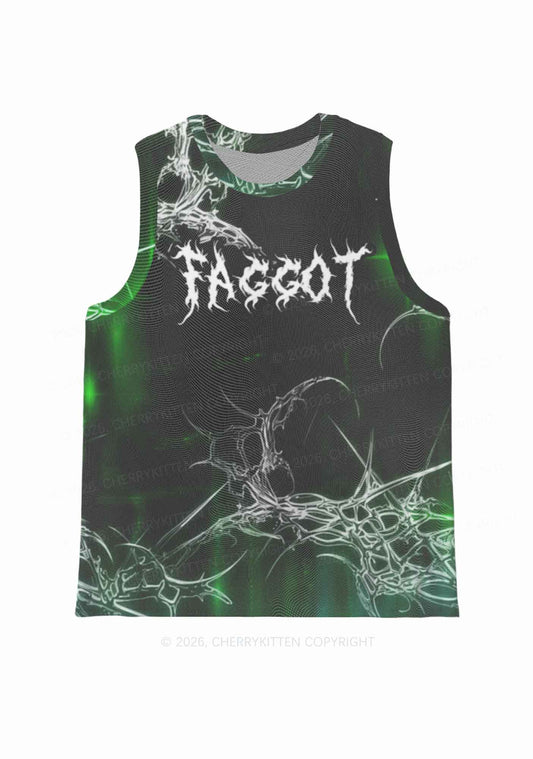Green Gothic Faggot Pride Y2K Mesh Muscle Tank Cherrykitten