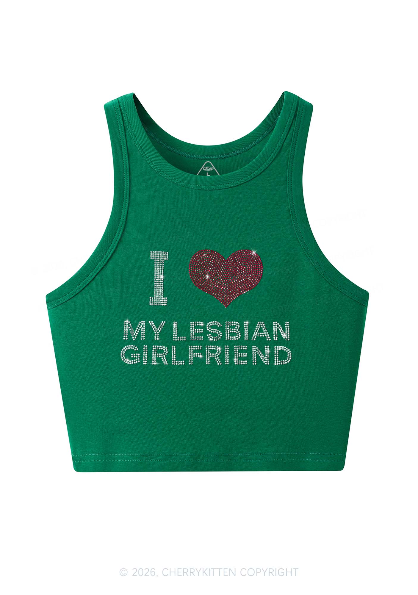 Rhinestone I Love My Lesbian GF Pride Y2K Crop Tank Top Cherrykitten