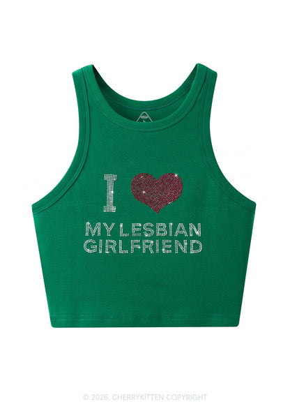 Rhinestone I Love My Lesbian GF Pride Y2K Crop Tank Top Cherrykitten