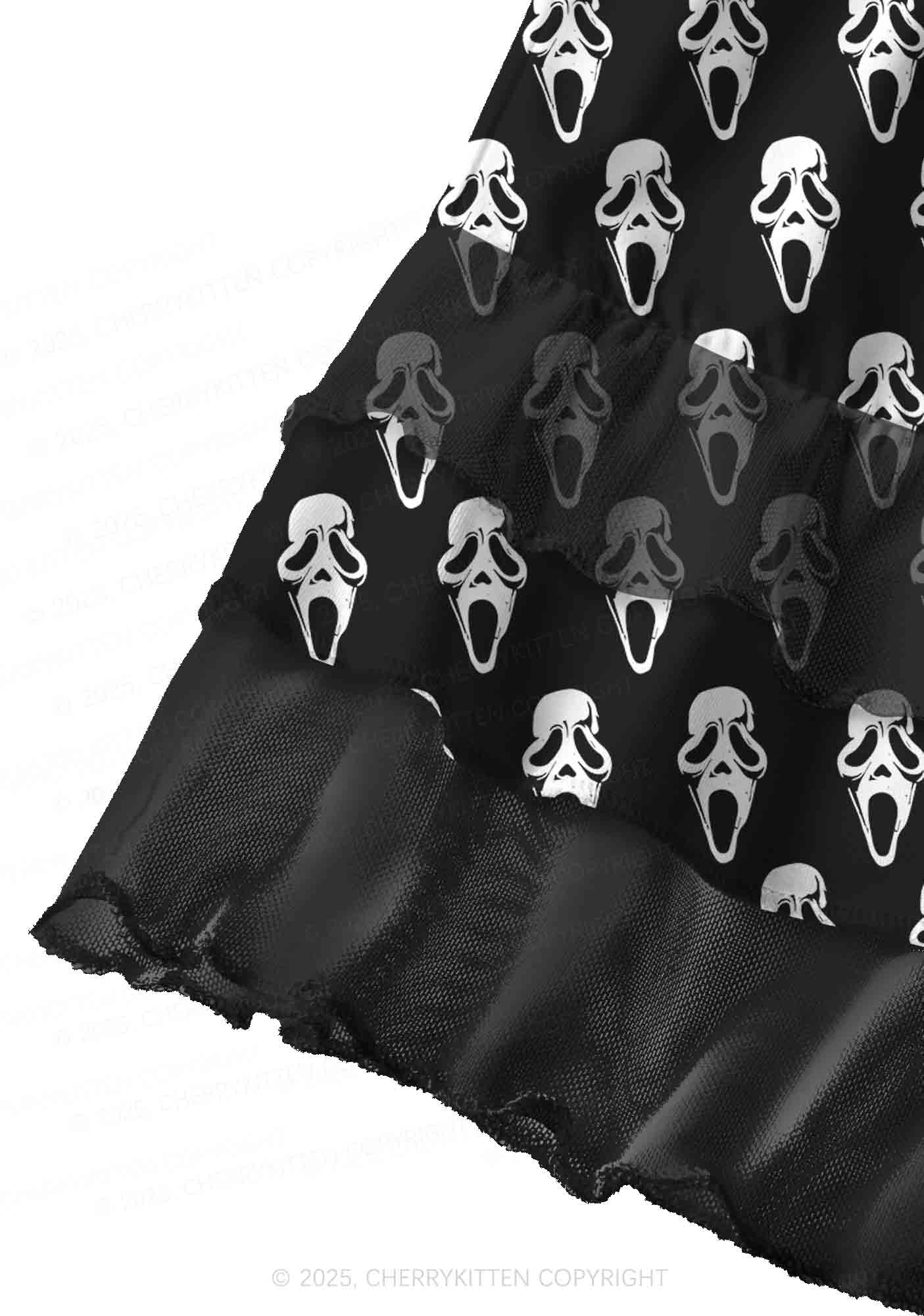 Halloween Spooky Ghost Y2K Print Mini Layered Skirt Cherrykitten