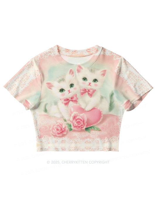 Rose Kitties Y2K Mesh Crop Top Cherrykitten