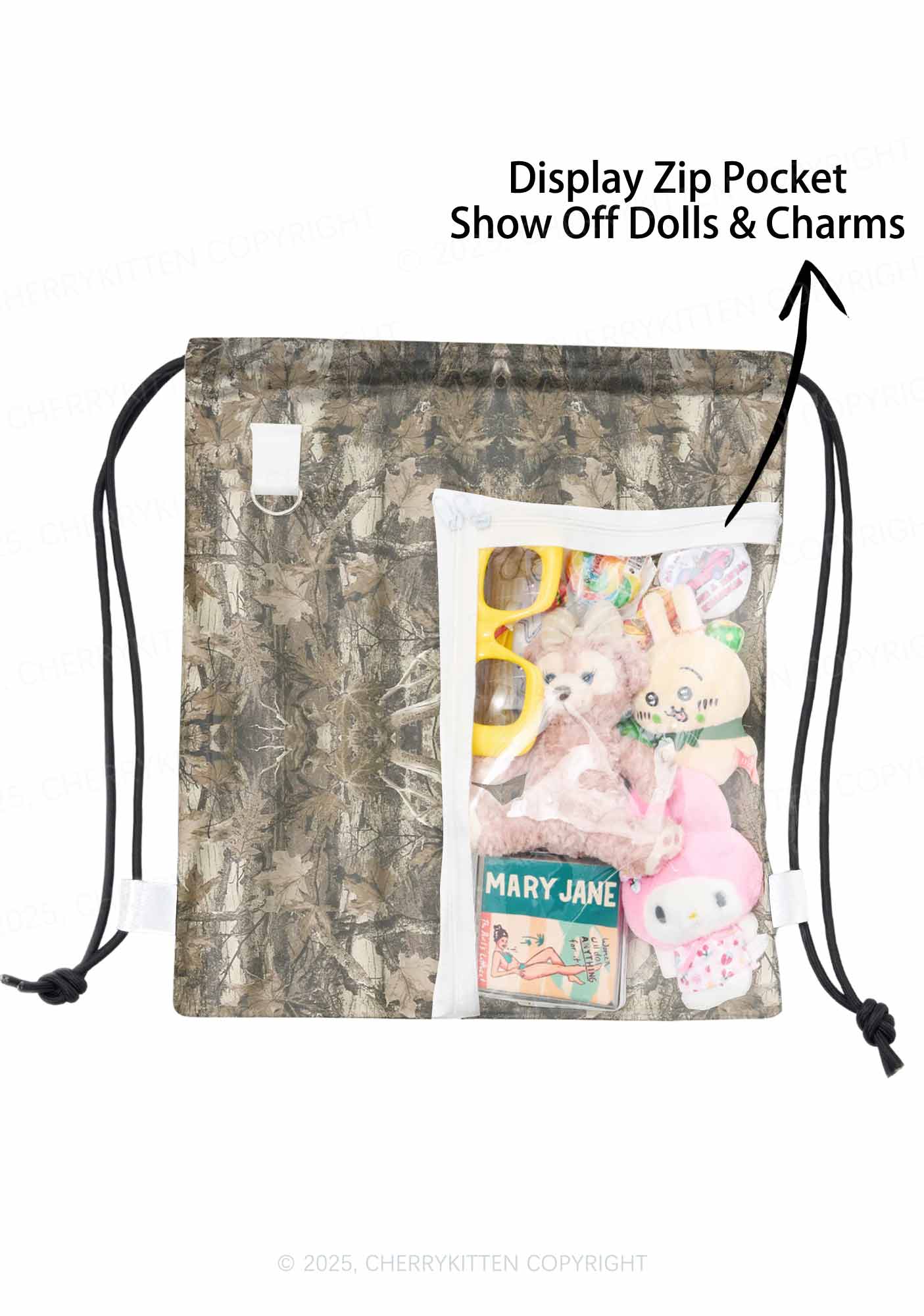 Forest Camouflage Y2K Drawstring Itabag Backpack Cherrykitten