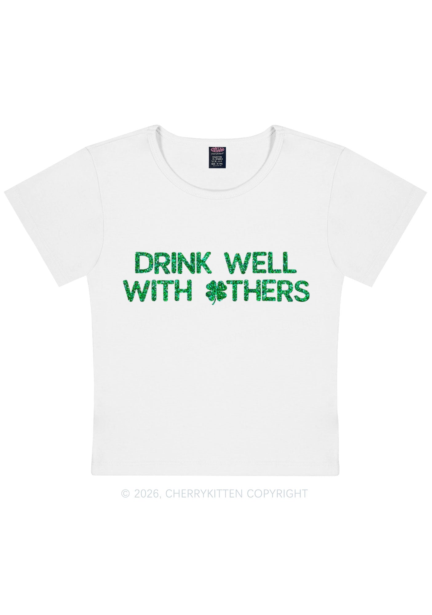 Glitter Drinks Well With Others St Patricks Y2K Baby Tee Cherrykitten