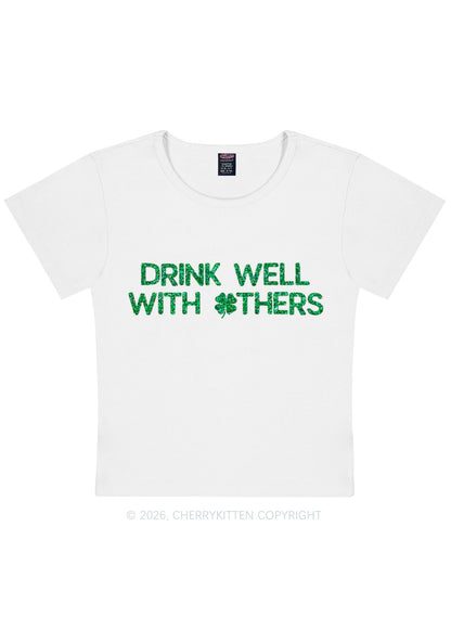 Glitter Drinks Well With Others St Patricks Y2K Baby Tee Cherrykitten