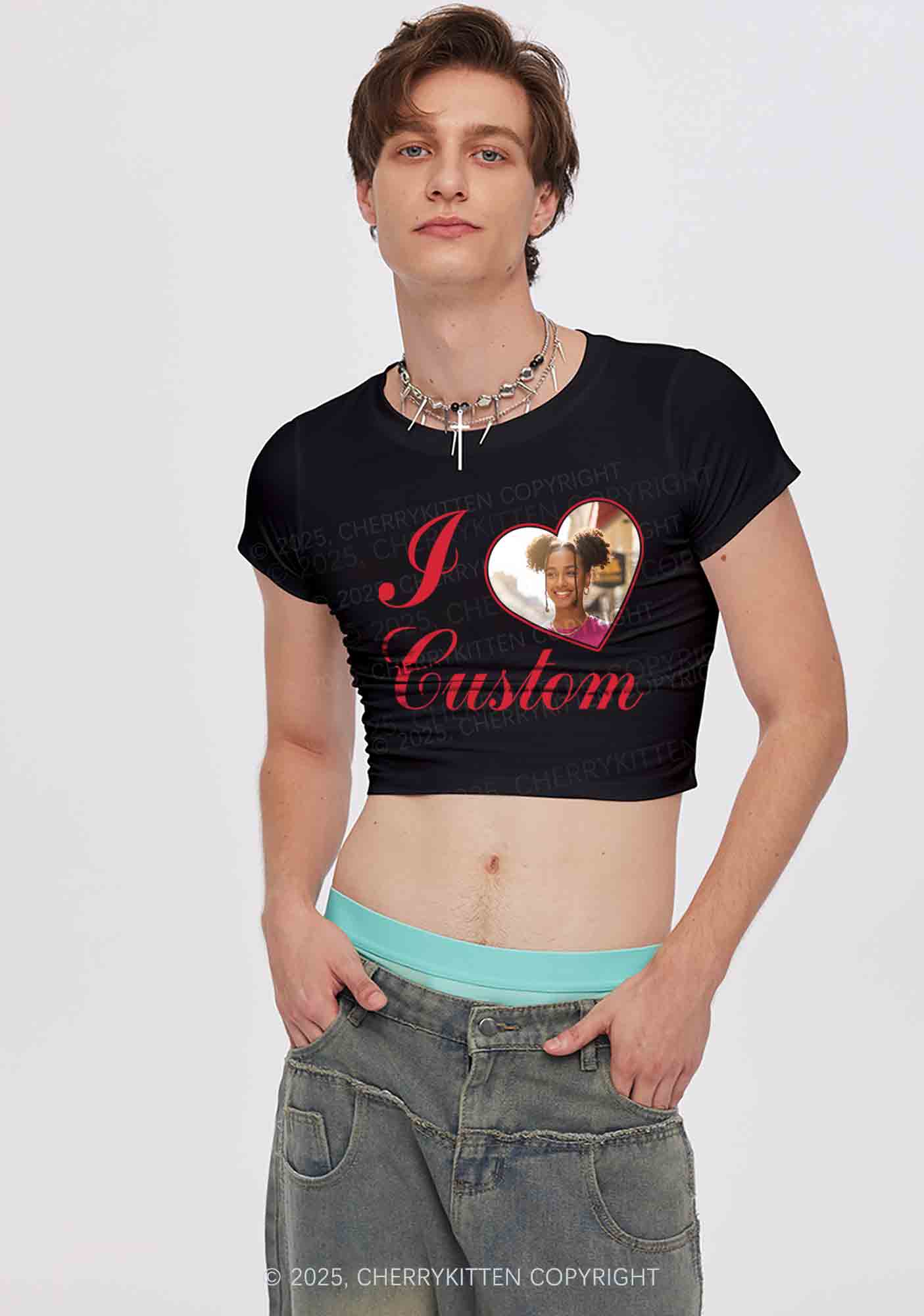 I Love Custom Heart Photo Y2K Valentine's Day Baby Tee Cherrykitten
