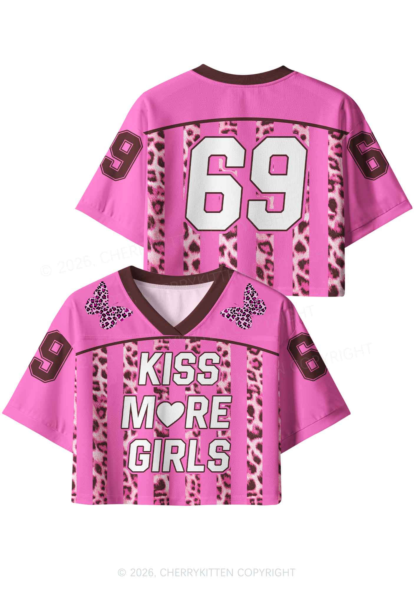 Kiss More Girls Leopard Butterfly Pride Y2K Crop Sport Jersey Shirts Cherrykitten