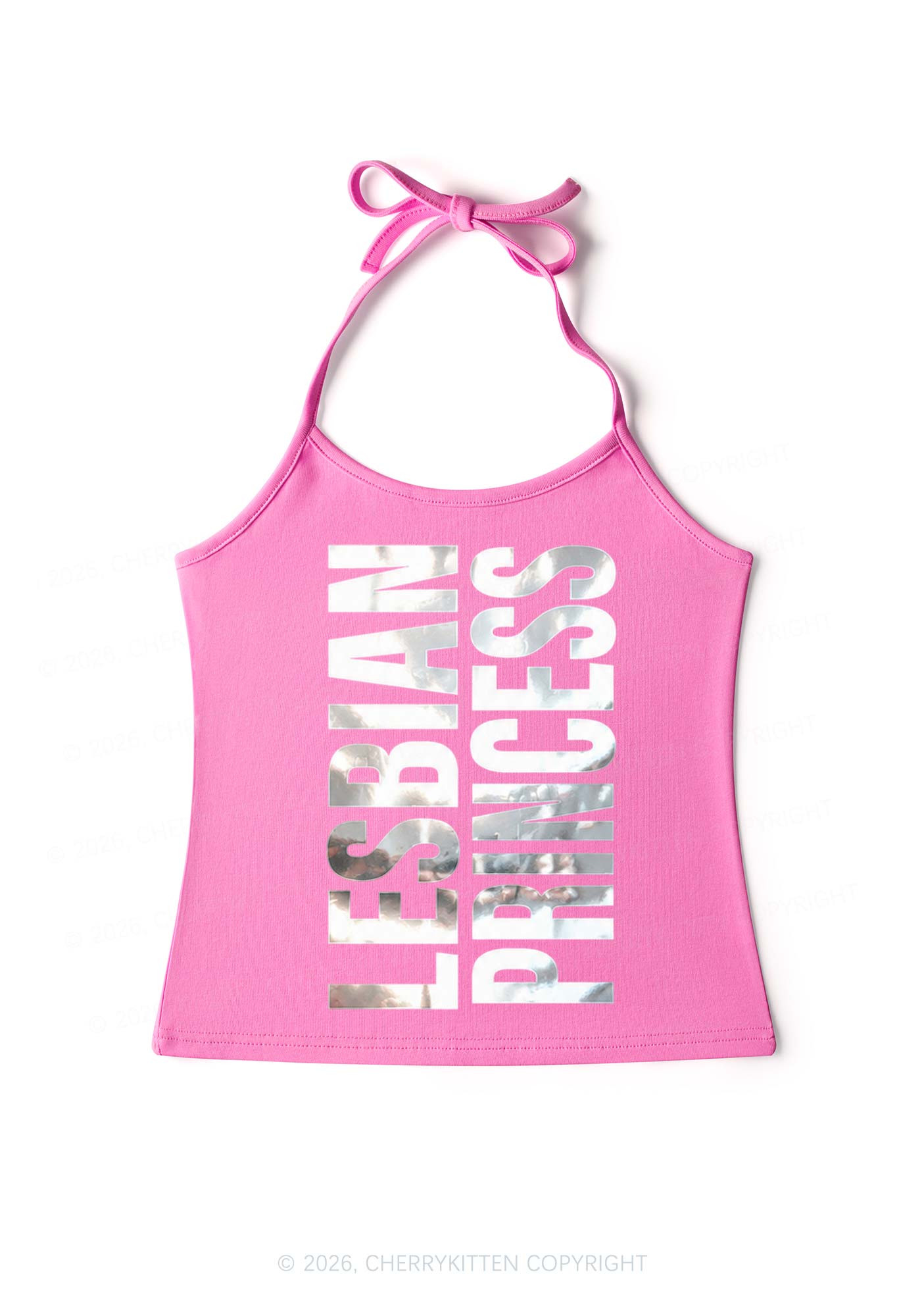 Lesbian Princess Pride Silver Foil Printed Y2K Halter Neck Cami Cherrykitten