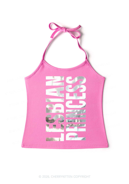 Lesbian Princess Pride Silver Foil Printed Y2K Halter Neck Cami Cherrykitten