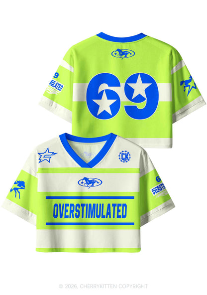 Overstimulated Green Stripes Y2K Crop Sport Jersey Shirts Cherrykitten