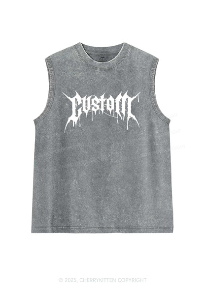 Custom Font Art Y2K Washed Muscle Tank Cherrykitten
