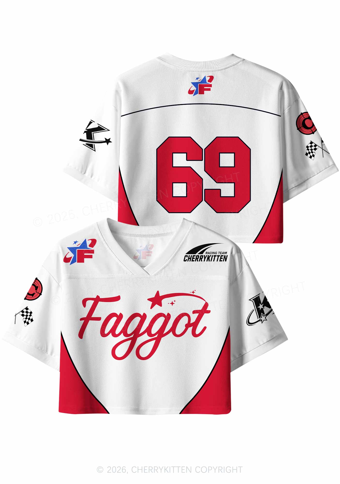 Red Faggot Star Pride Y2K Crop Sport Jersey Shirts Cherrykitten