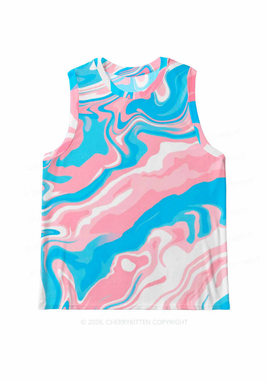 Trans Liquid Tie Dye Pride Y2K Mesh Muscle Tank Cherrykitten