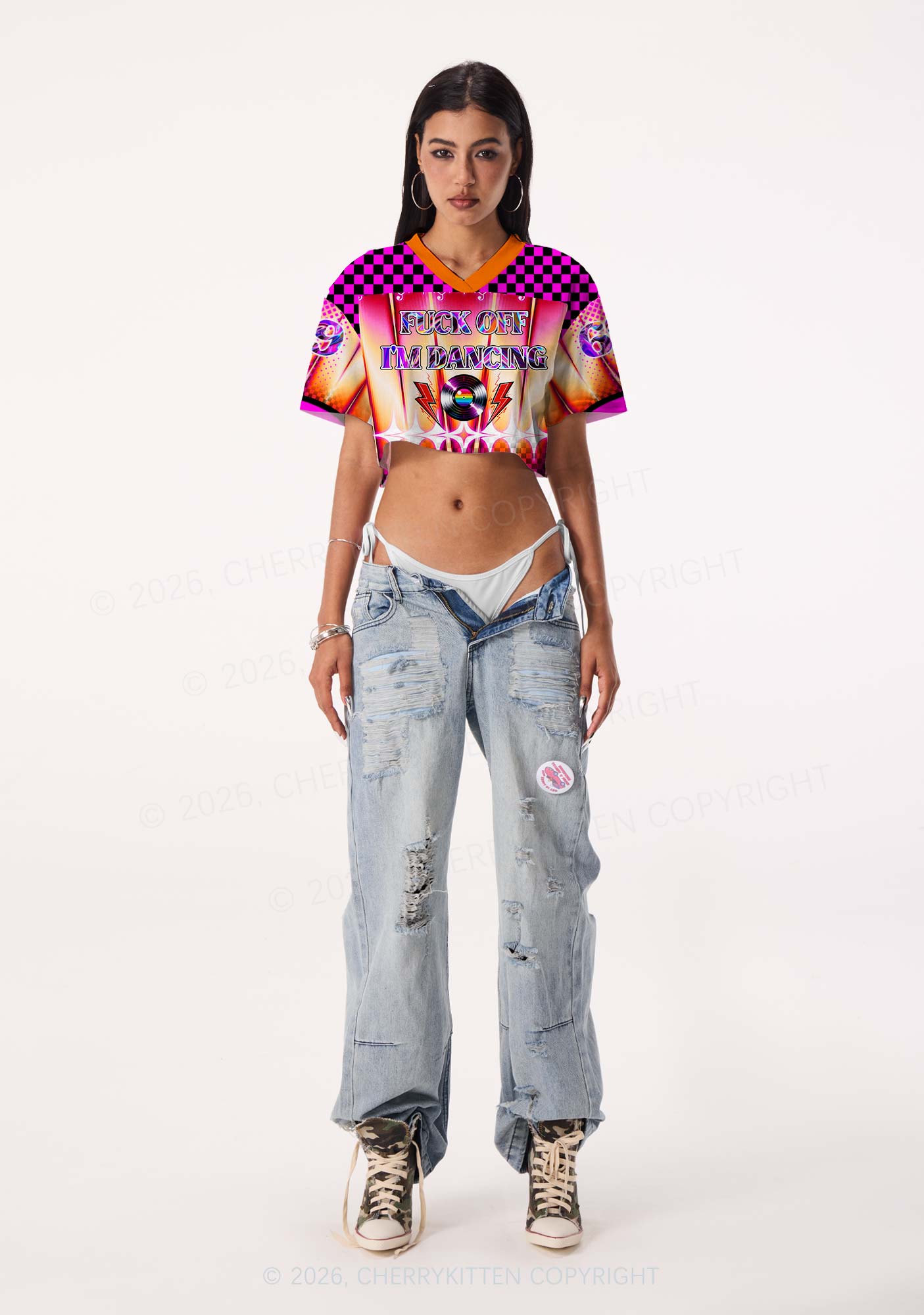 Fxxk Off Im Dancing Heartbeat Y2K Crop Sport Jersey Shirts Cherrykitten