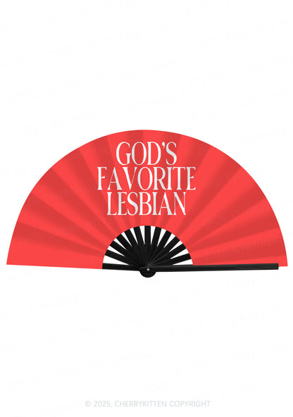 Gods Favorite Lesbian Pride Y2K Rave Hand Fan Cherrykitten