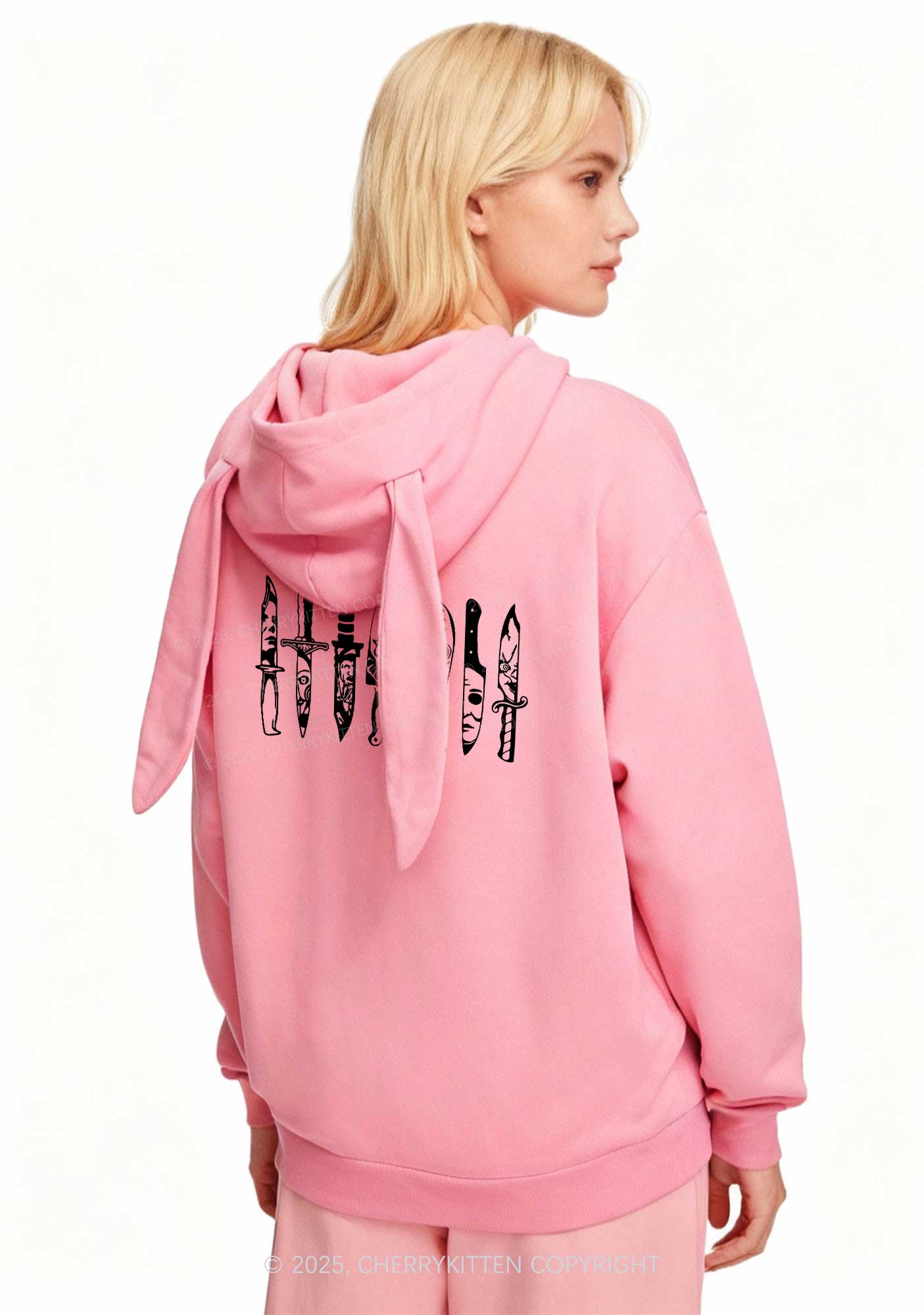 Halloween Grimace Daggers Y2K Bunny Ear Zip Hoodie Cherrykitten