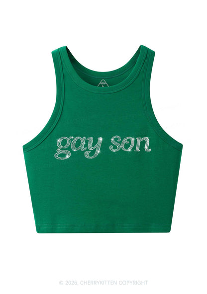 Rhinestone Gay Son Pride Y2K Crop Tank Top Cherrykitten