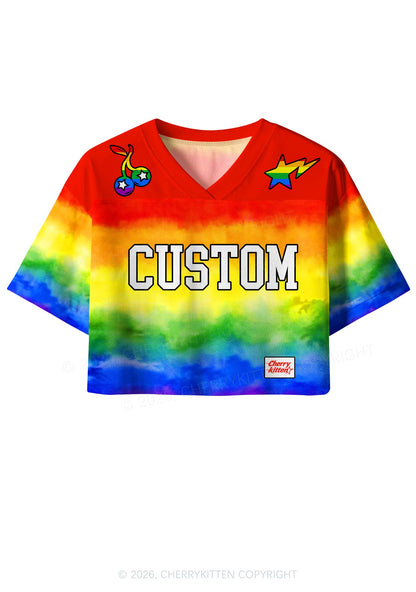 Custom Rainbow Flag Pride Y2K Crop Sport Jersey Shirts Cherrykitten