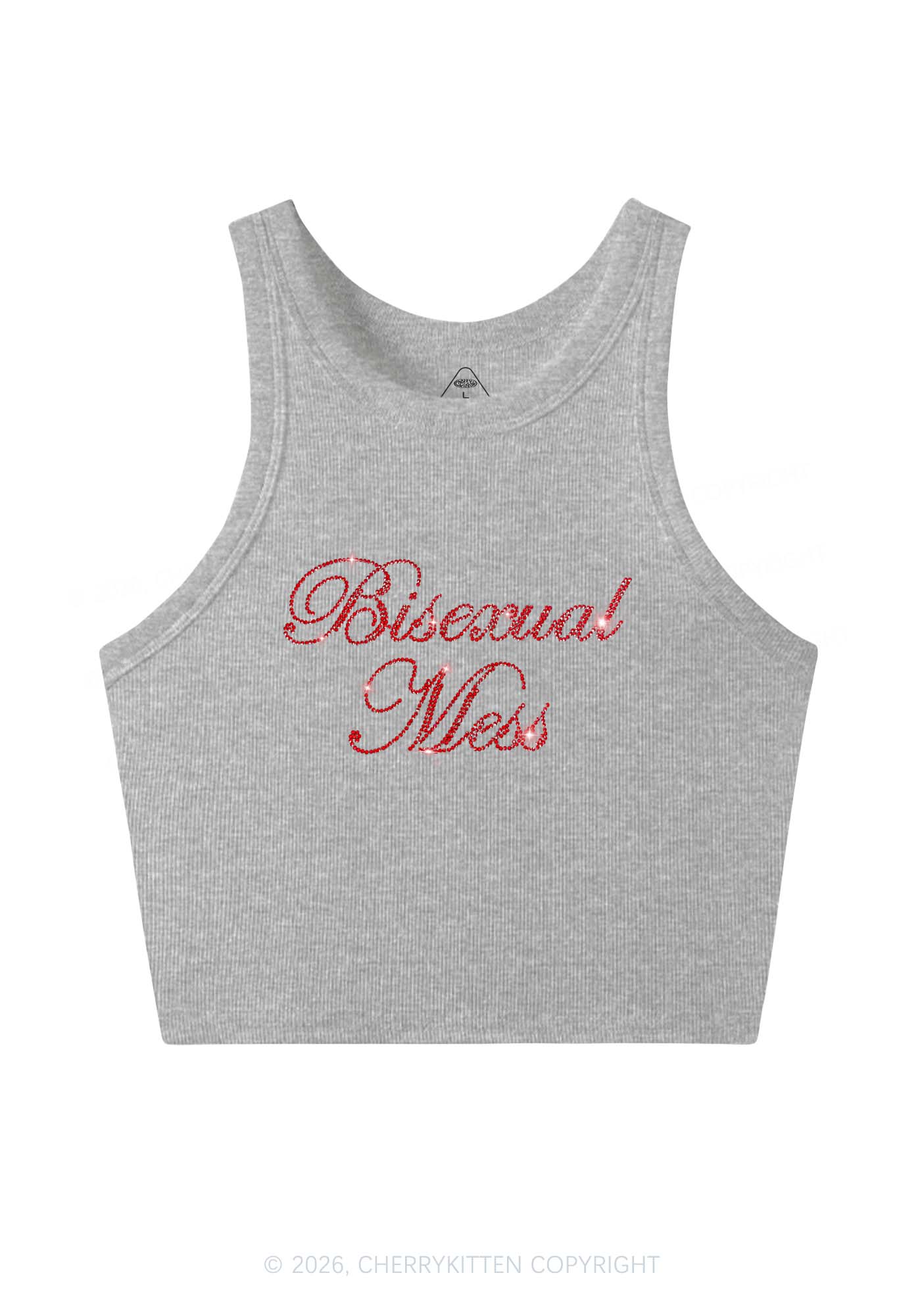 Rhinestone Bisexual Mess Pride Y2K Crop Tank Top Cherrykitten