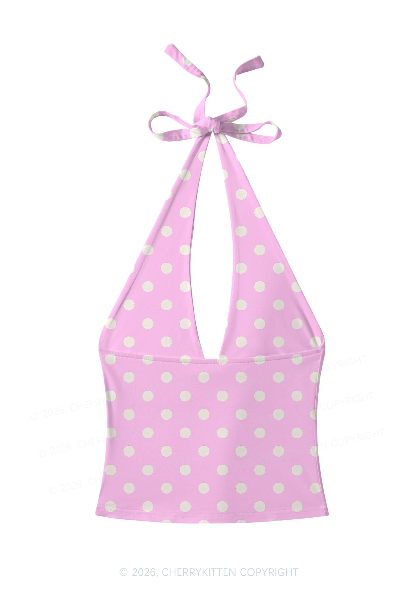 White Dots On Pink Y2K Print Halter Deep V Neck Cami Cherrykitten