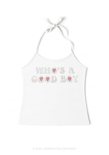 Rhinestone Whos A Good Boy Y2K Halter Neck Cami Cherrykitten